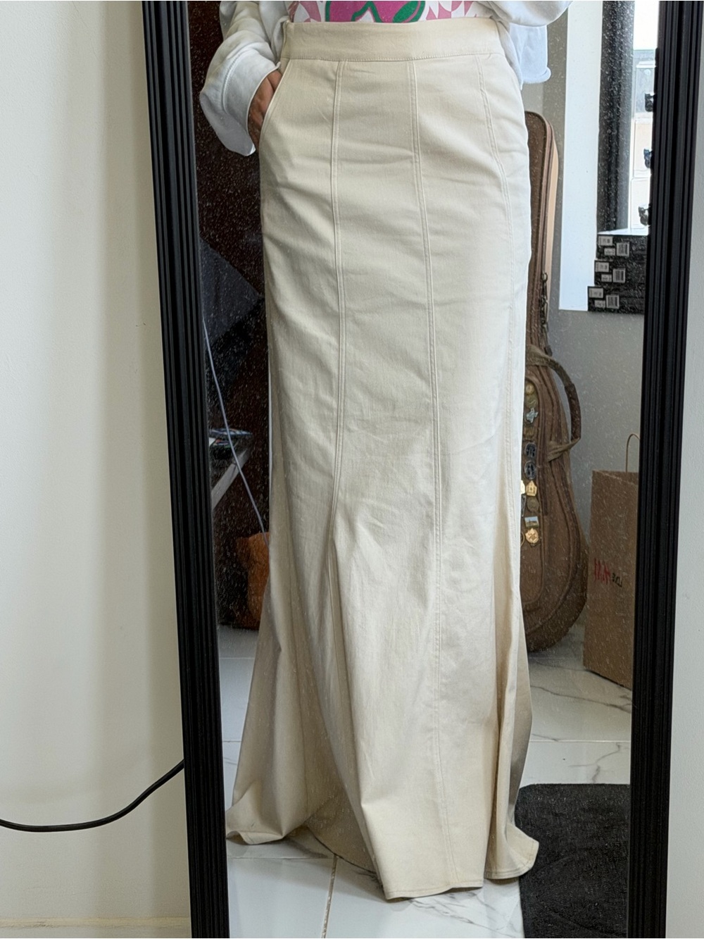 Cotton Candy Cream Seamed Maxi Skirt